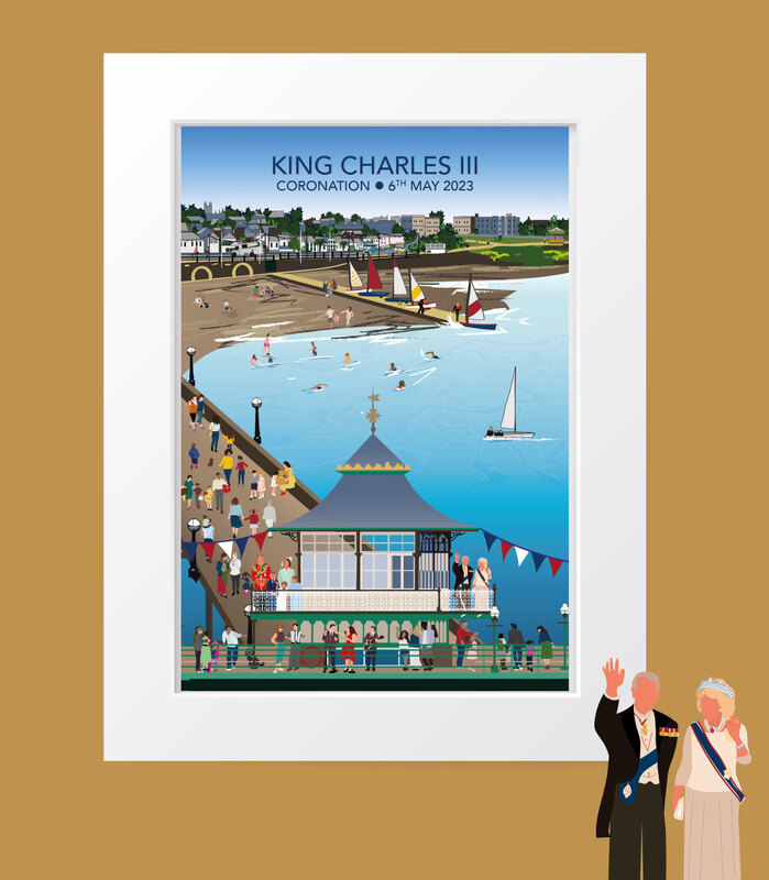 PictureKing Charles III coronation souvenir print of Clevedon Pier, illustrated by Emily Charlotte Moran.
